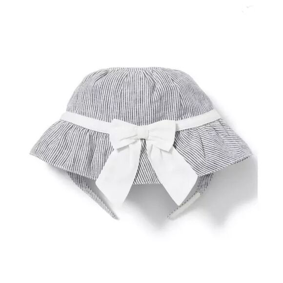 Janie and Jack Linen Stripe Bucket Hat in Soft Gray Stripe Size 6-12 Months - Picture 1 of 3
